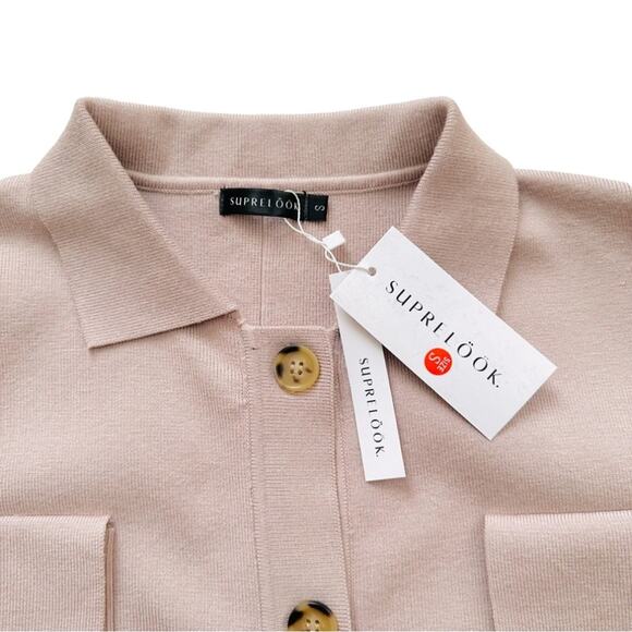 Suprelook Taupe Knit Button Front Long Sleeve Cardigan Sweater Shacket Small NEW - Picture 3 of 13